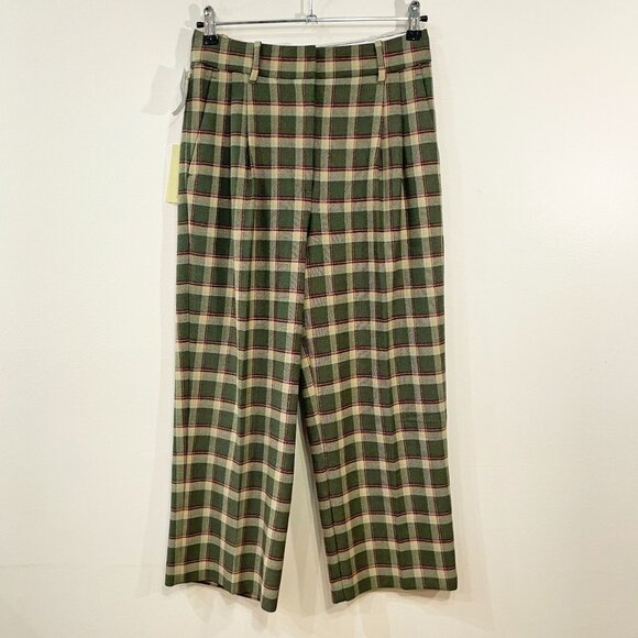 Last Chance! New Aritzia Plaid Effortless Crop Pant Olive 4 $148 - Picture 1 of 8
